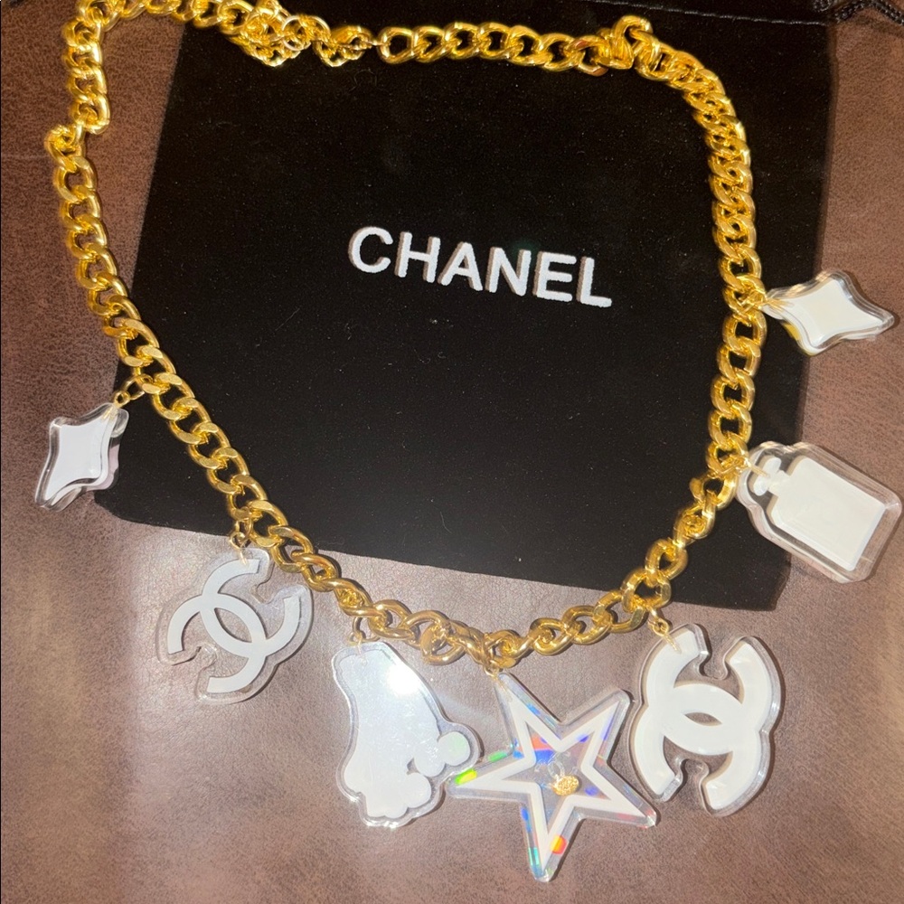 CHANEL Gold Chain Charm Necklace with Pink, White, Yellow & Black Enamel Charms - Picture 6 of 6